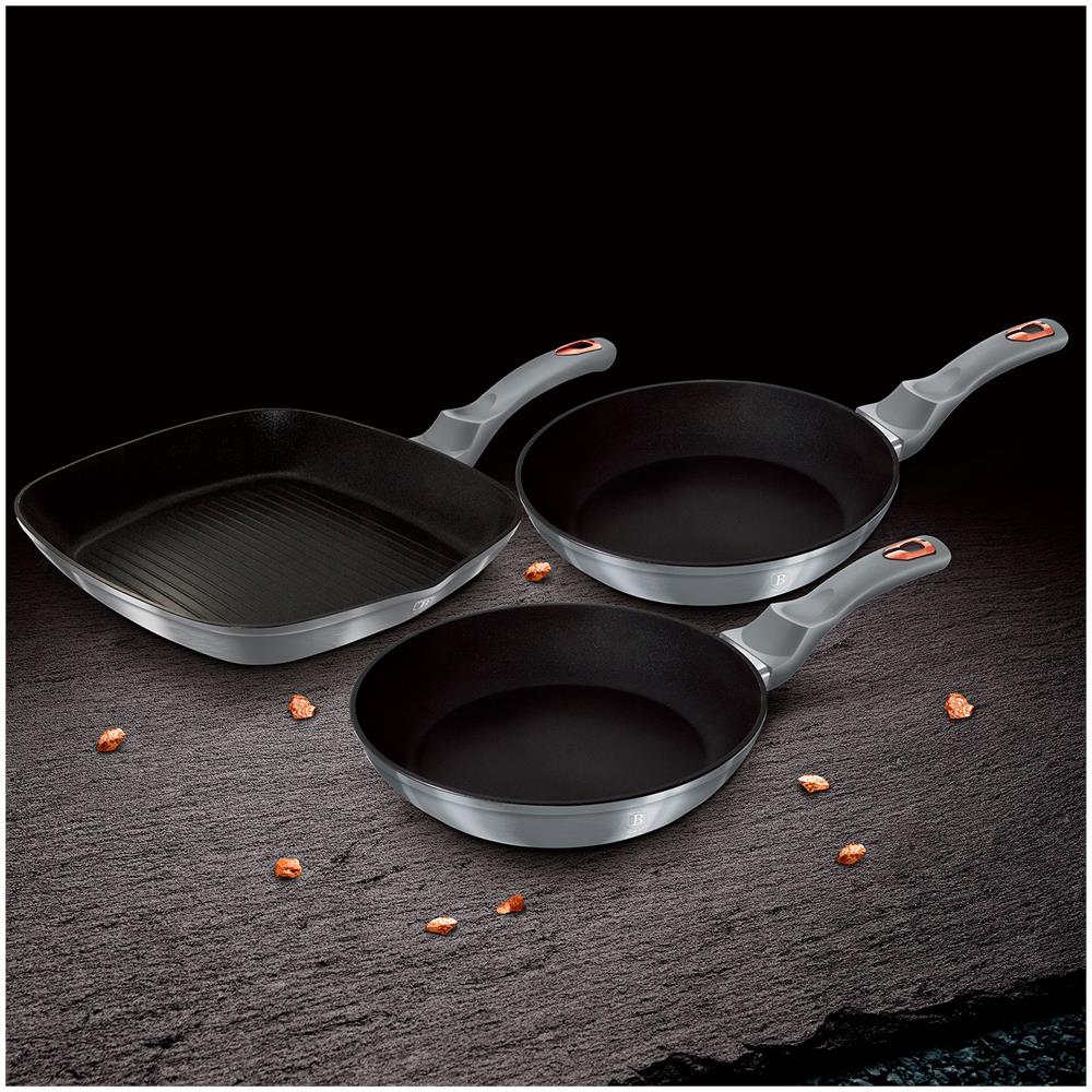 Moonlight Set Di 2 Padelle Et Bistecchiera Induzione 20-24-28cm In Alluminio Antiaderente Grigio - Foto 5