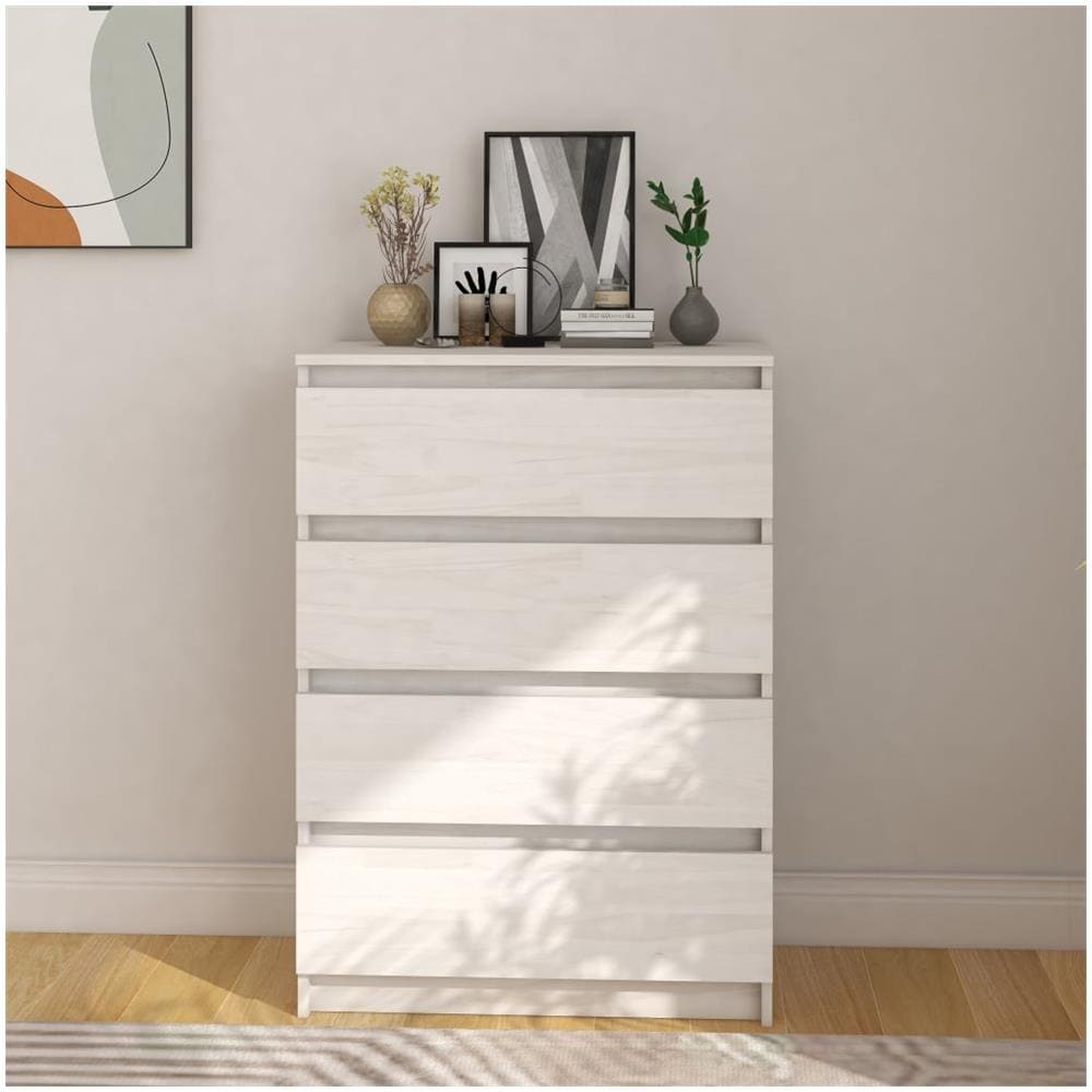 Credenza Bianca 60x36x84 Cm In Legno Massello Di Pino - Foto 1