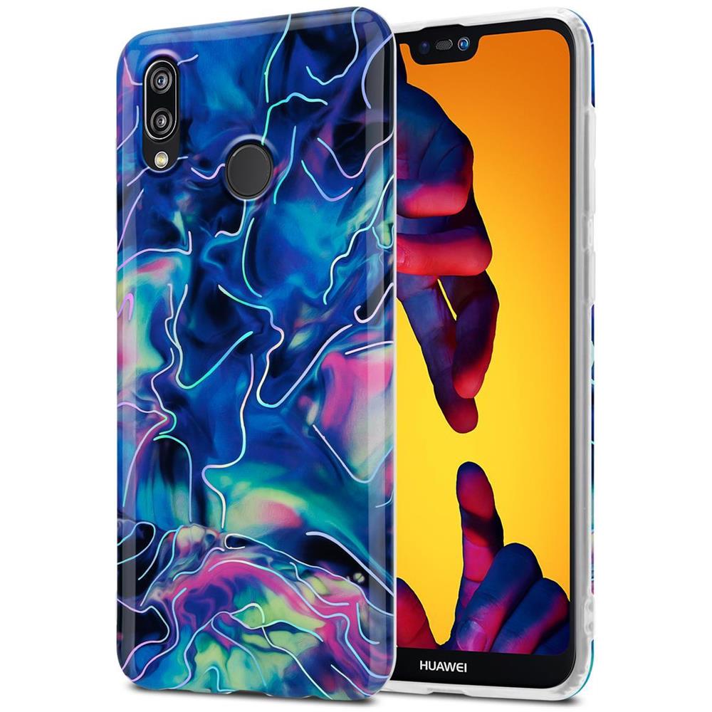 Custodia Compatibile Con Huawei P20 Lite In Marmo Rosa Blu No. 17 - Coperchio Protettivo In Silicone Tpu Con Motivo A Mosaico - Foto 1