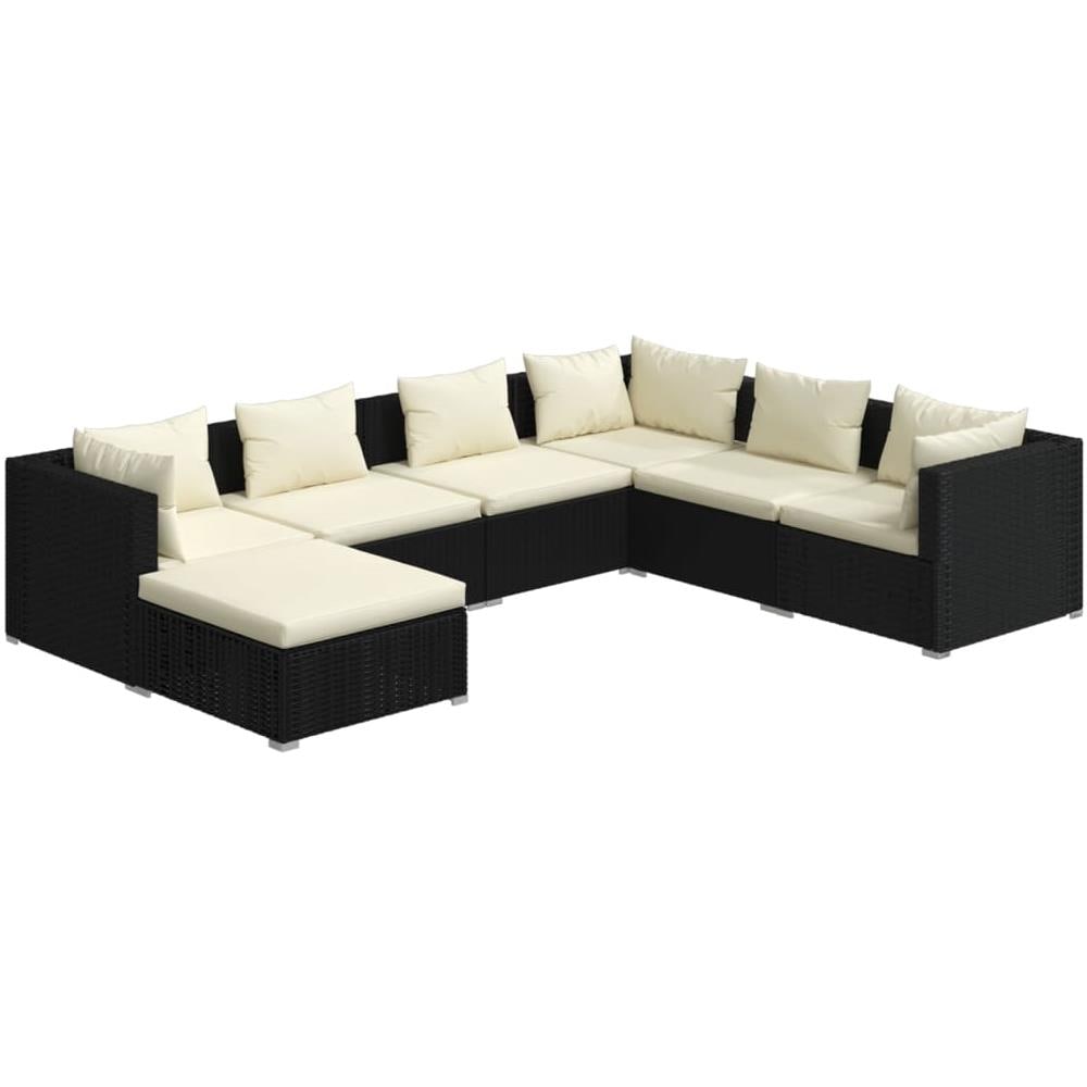 Set Salotto Da Giardino 7 Pz Con Cuscini In Polyrattan Nero - Foto 1