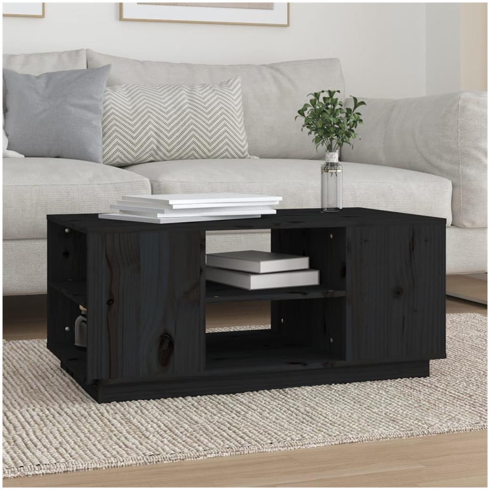 Tavolino Da Salotto Nero 90x49x40,5 Cm Legno Massello Di Pino - Foto 1