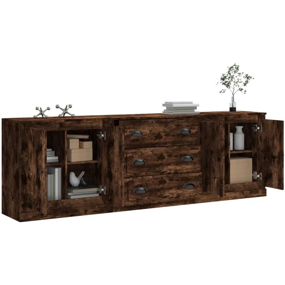 Credenze 3 Pz Rovere Fumo In Legno Multistrato - Foto 3