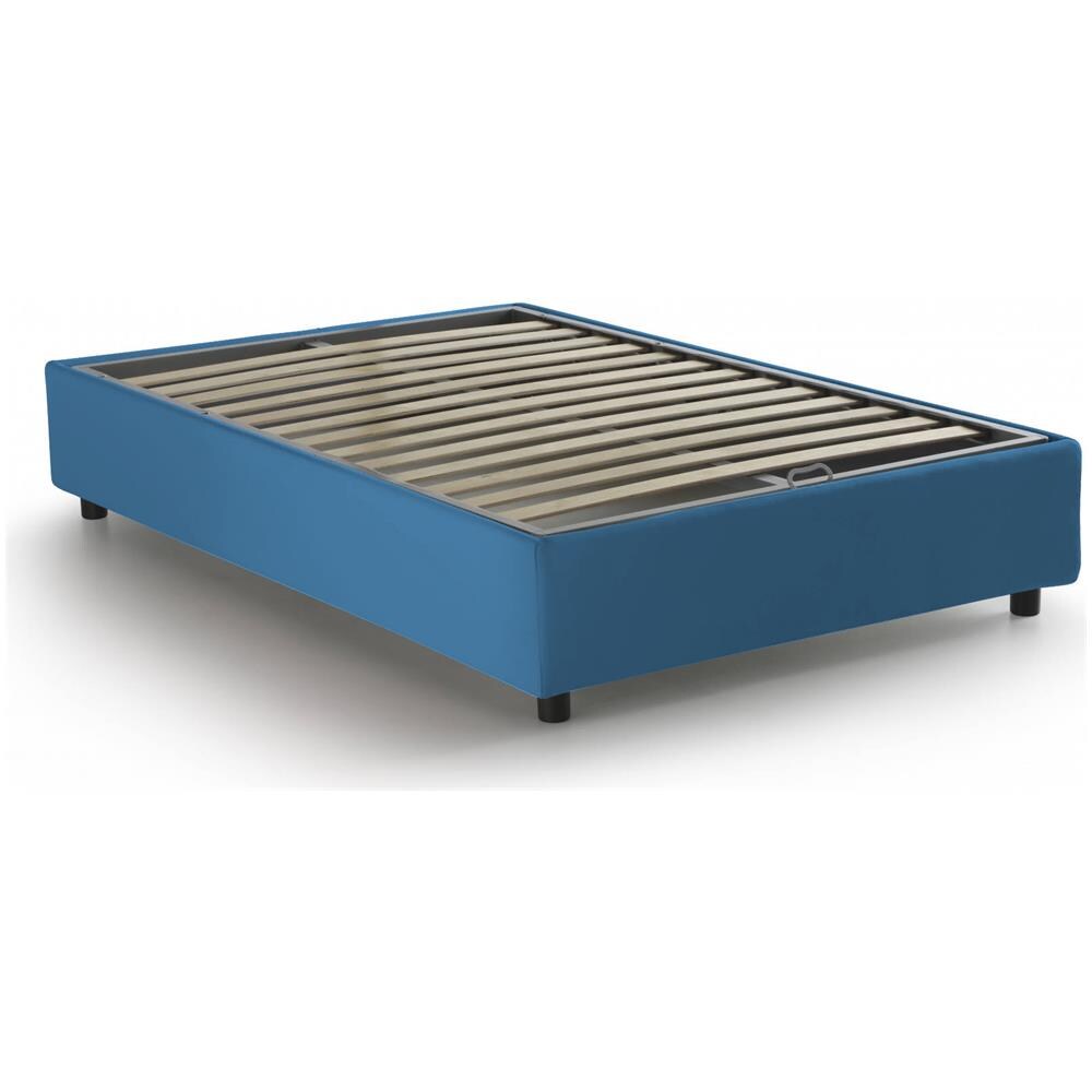 Letto Piazza E Mezza Rebecca, Letto Contenitore Con Rivestimento In Tessuto, 100% Made In Italy, Apertura Frontale, Con Materasso Cm 120x200 Incluso, Blu - Foto 4