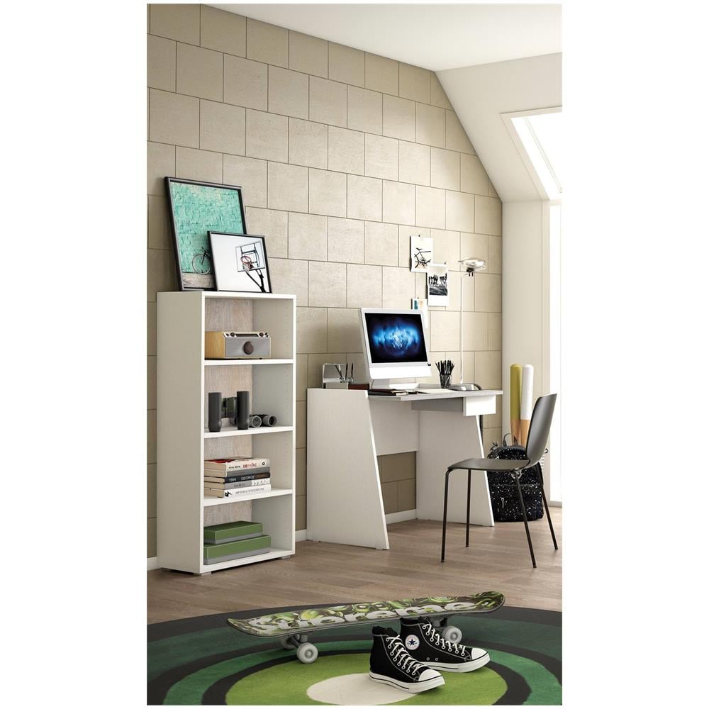 Libreria Giacinto, Biblioteca A 3 Ripiani Regolabili, Scaffale Per Libri, Mobile Da Parete Con Ripiani, 100% Made In Italy, 60x30h130 Cm, Bianco E Rovere - Foto 1