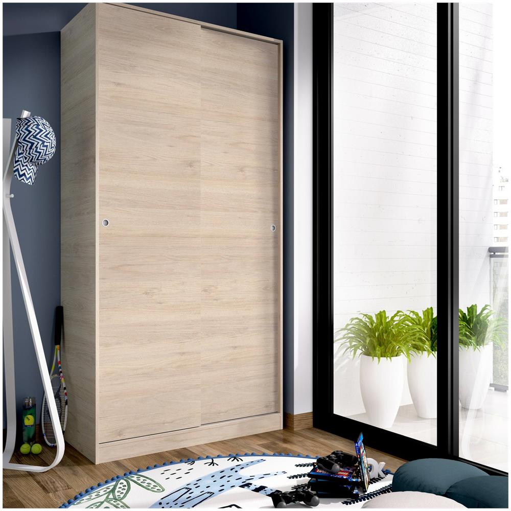 Guardaroba Kilimangiaro, Mobile Appendiabiti Per Camera Da Letto, Armadio Con 2 Ante Scorrevoli, 100x50h204 Cm, Rovere - Foto 1