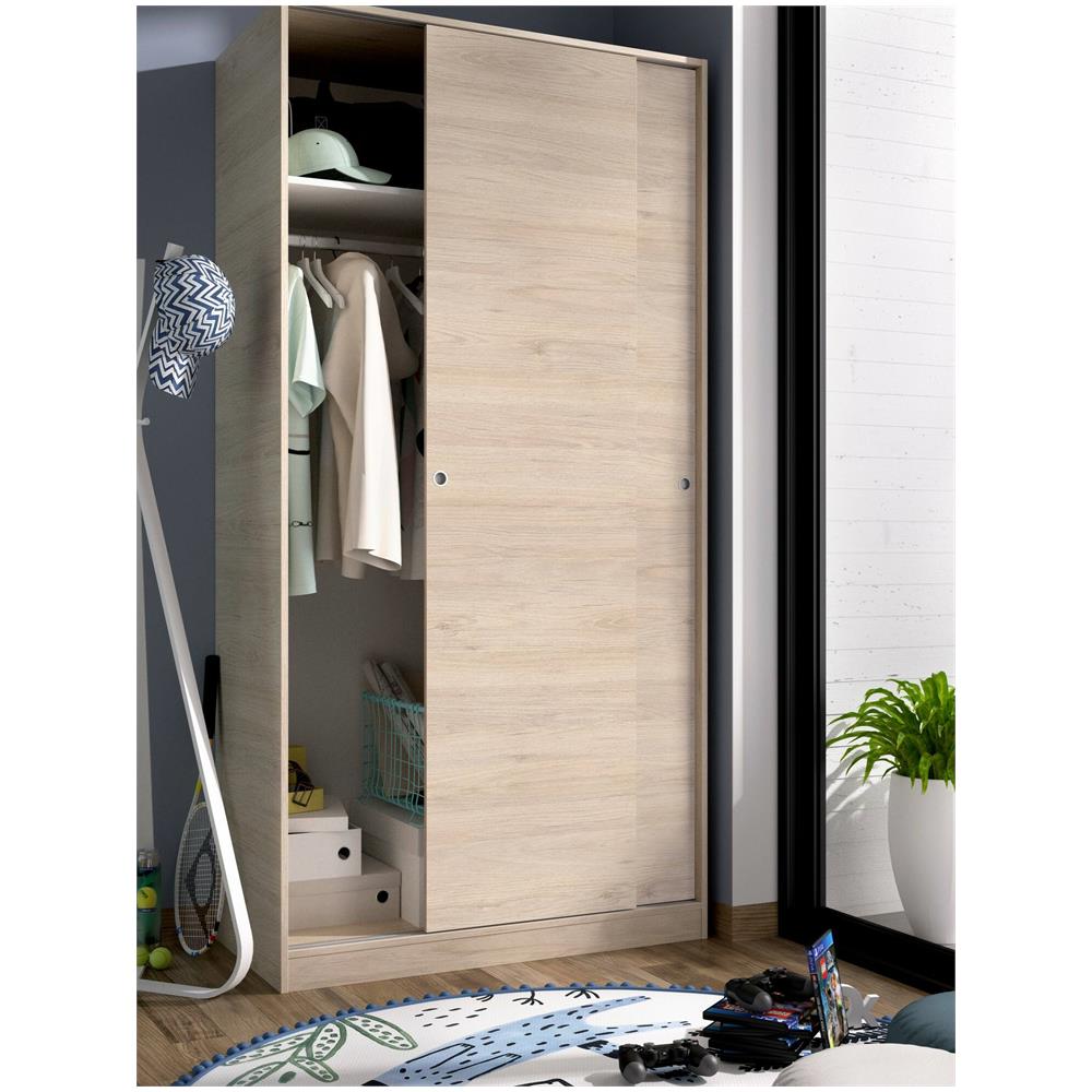 Guardaroba Kilimangiaro, Mobile Appendiabiti Per Camera Da Letto, Armadio Con 2 Ante Scorrevoli, 100x50h204 Cm, Rovere - Foto 4