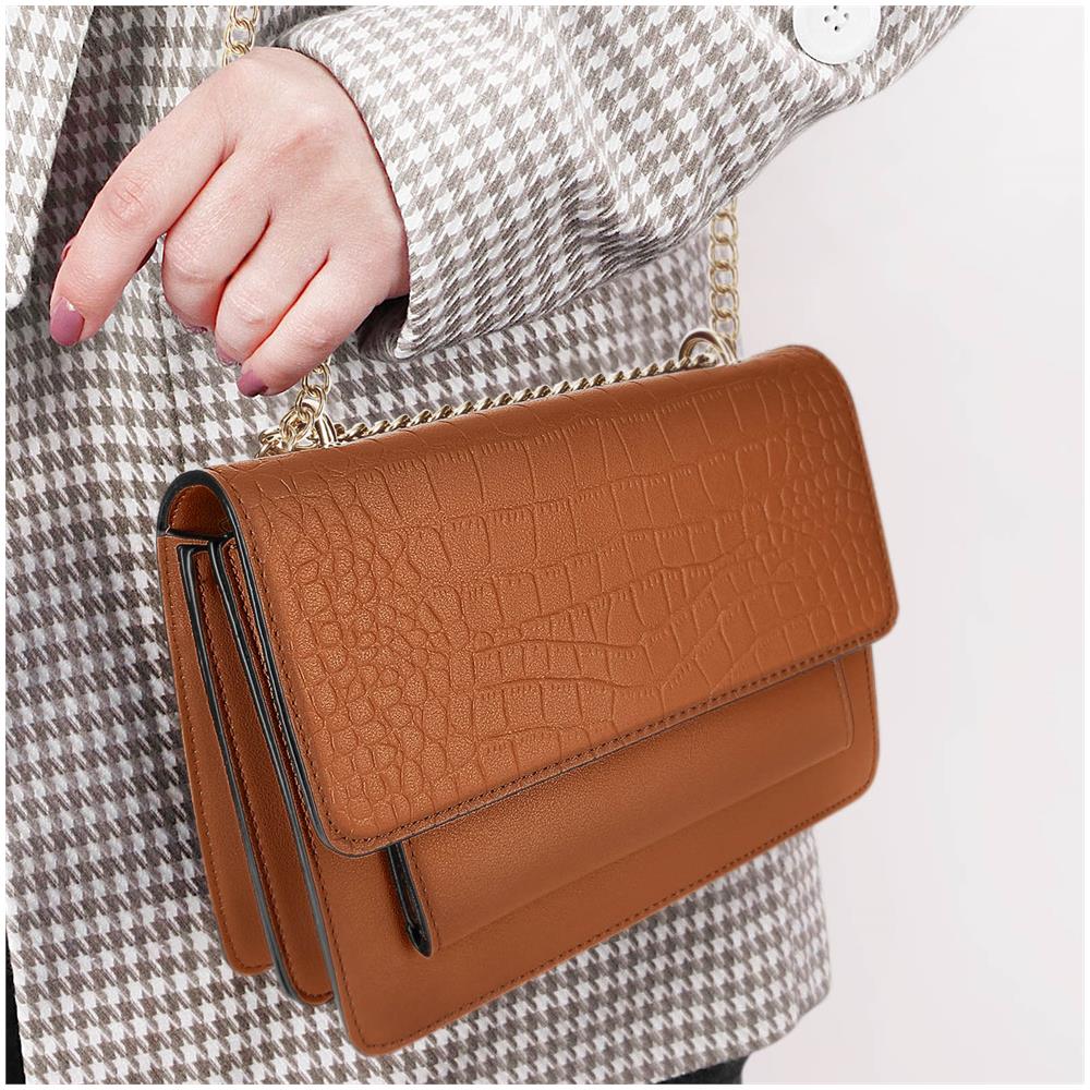 Borsa A Tracolla Con Catena In Metallo, Marrone - Foto 5