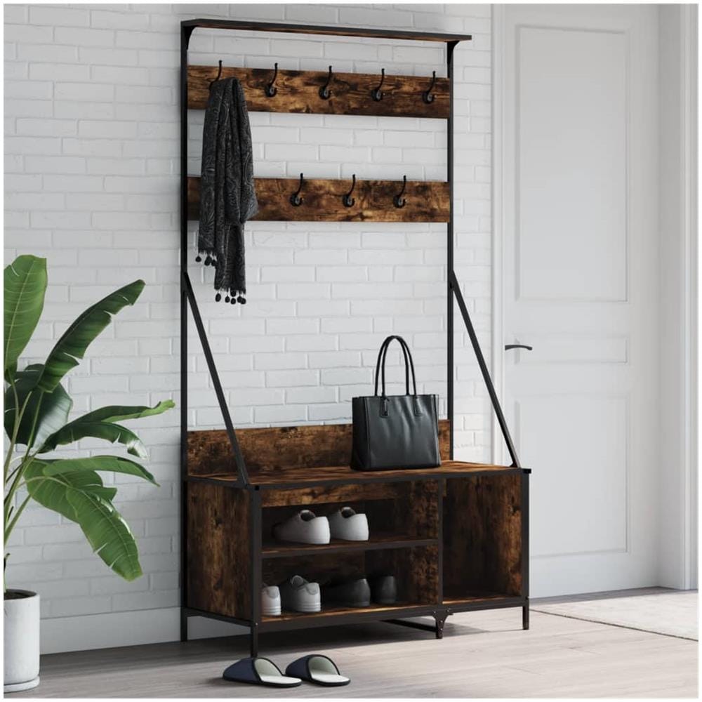 Appendiabiti Con Porta Scarpe Rovere Fumo 100x41x184 Cm - Foto 1
