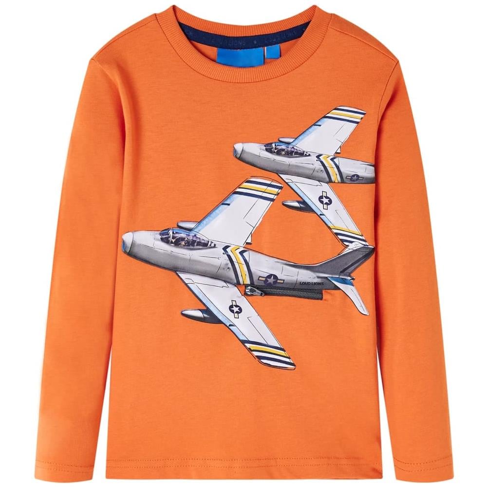 Maglietta Per Bambini Maniche Lunghe Stampa Aereo Arancione Scuro 128 - Foto 1