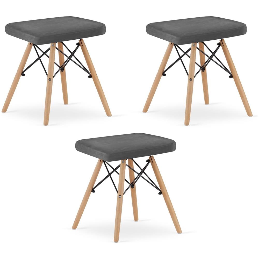 SGABELLO PEKO Gambe naturali in velluto grigio x3 - Foto 1