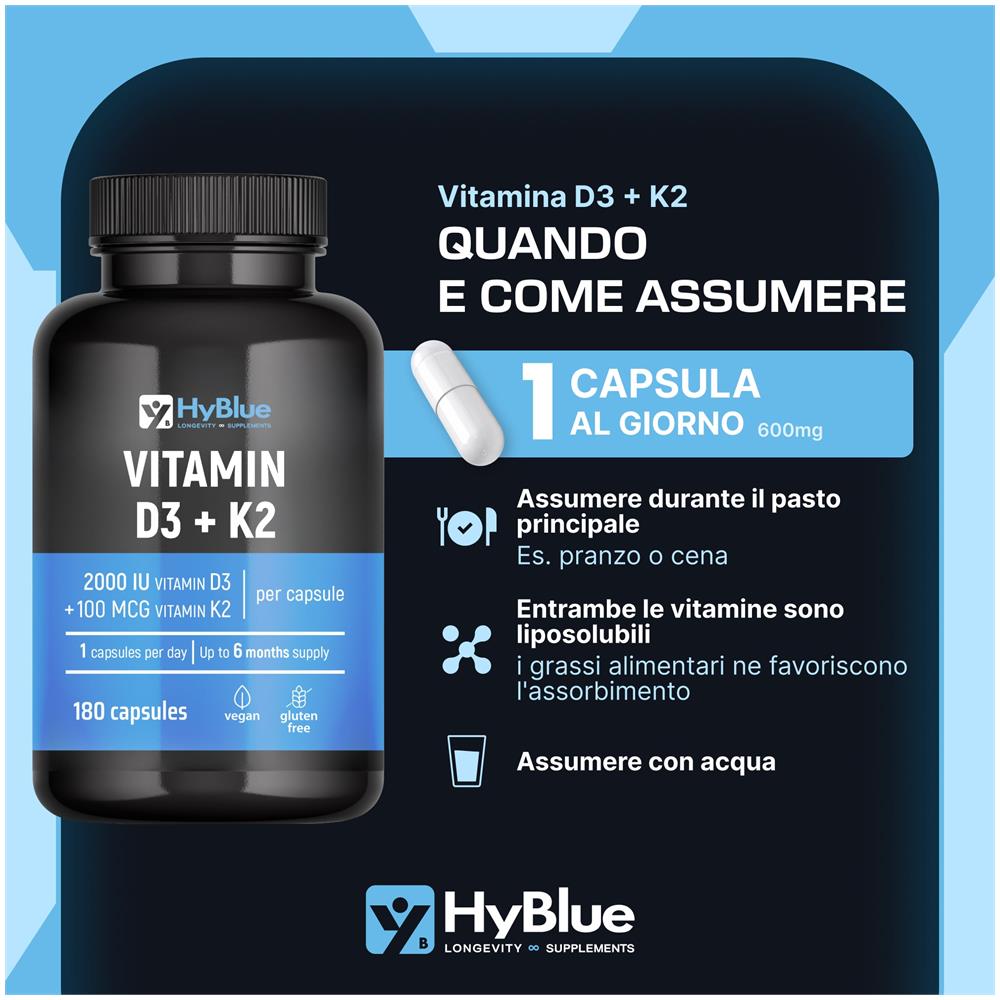 Vitamina D3 2000 UI + K2 MK-7 100 mcg 180 Compresse | Sinergia per Ossa, Denti e Sistema Immunitario | Alta Biodisponibilità | 100% Vegano, Senza Glutine e Senza Lattosio | Fino a 6 Mesi - Foto 2
