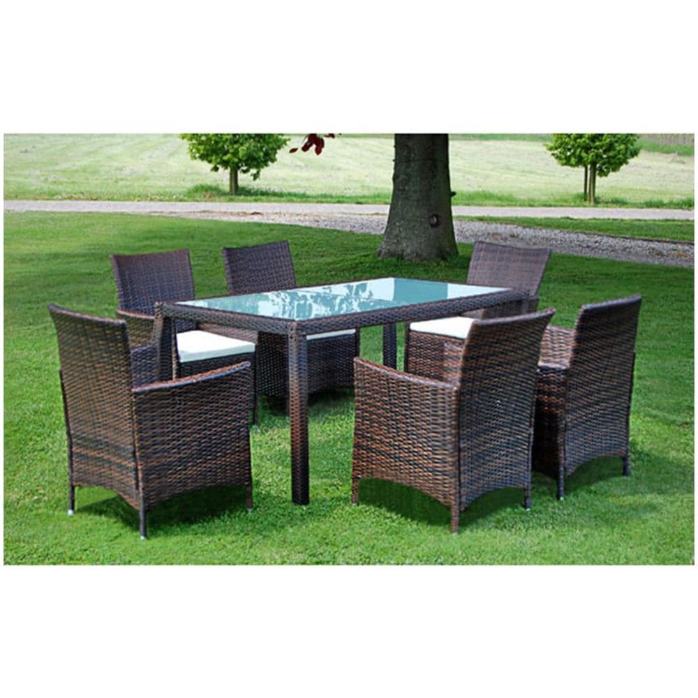 Set da Pranzo da Giardino 7 pz con Cuscini Polyrattan Marrone - Foto 2