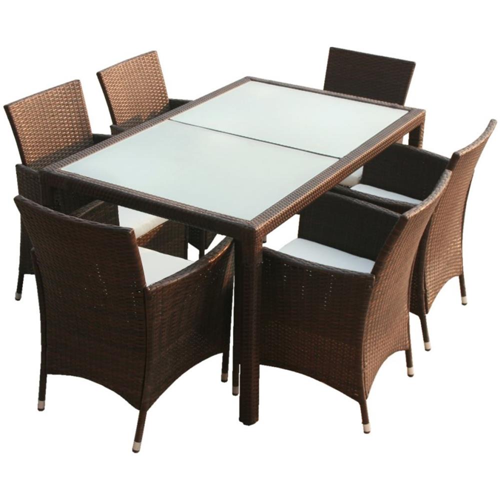 Set da Pranzo da Giardino 7 pz con Cuscini Polyrattan Marrone - Foto 1