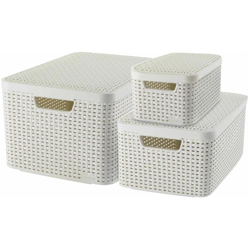 Contenitori Pieghevoli In Plastica Con Coperchio 50x35x30 Cm - Impilabili, Con Manici E Doppio Strato Antiurto - Bianco