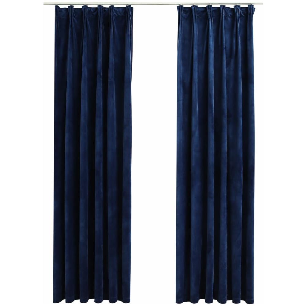 Tende Oscuranti Con Ganci 2 Pz Blu Scuro In Velluto 140x175 Cm - Foto 2