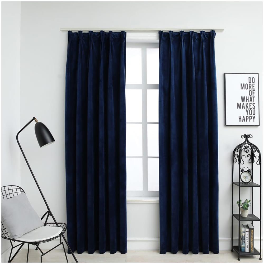 Tende Oscuranti Con Ganci 2 Pz Blu Scuro In Velluto 140x175 Cm - Foto 1