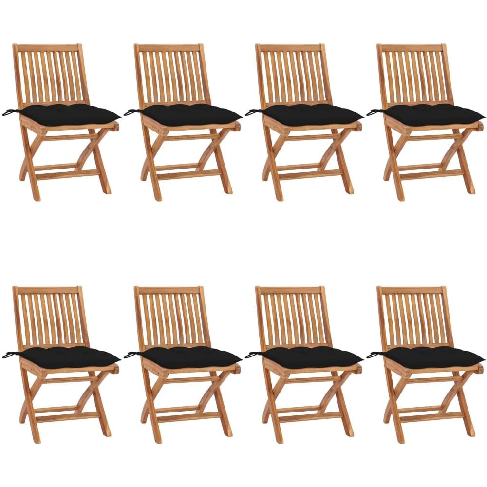 Sedie da Giardino Pieghevoli con Cuscini 8 pz Massello di Teak - Foto 1