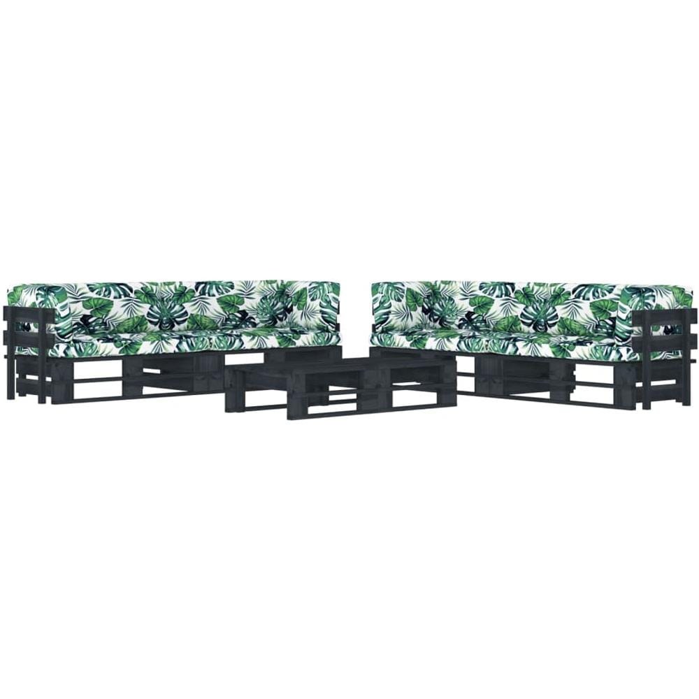 Set Divani a Pallet e Cuscini 6 pz in Pino Impregnato Nero - Foto 1