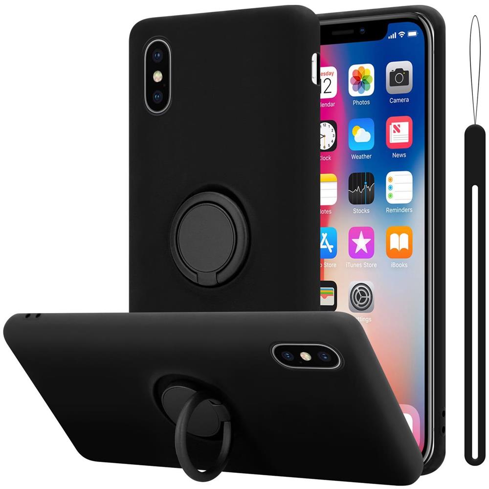 Custodia Compatibile Con Apple Iphone X / Xs In Liquid Nero - Coperchio Protettivo In Silicone Tpu Flessibile Con Anello - Foto 1
