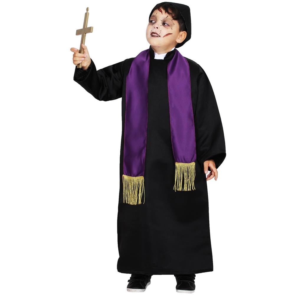 Costume Di Halloween Pegasus Prete Esorcista Bambino Tg 7/8 Anni - Foto 1