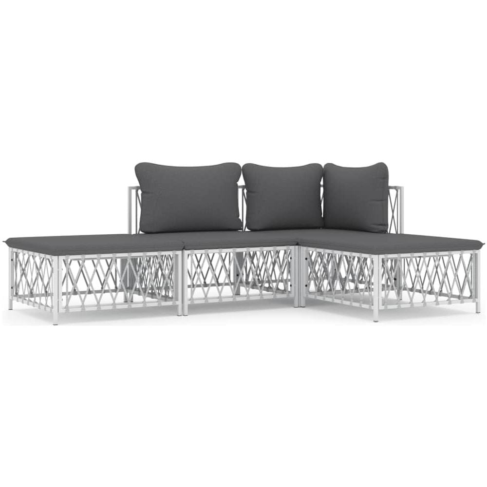 Set Salotto Da Giardino 4 Pz Con Cuscini In Acciaio Bianco - Foto 1