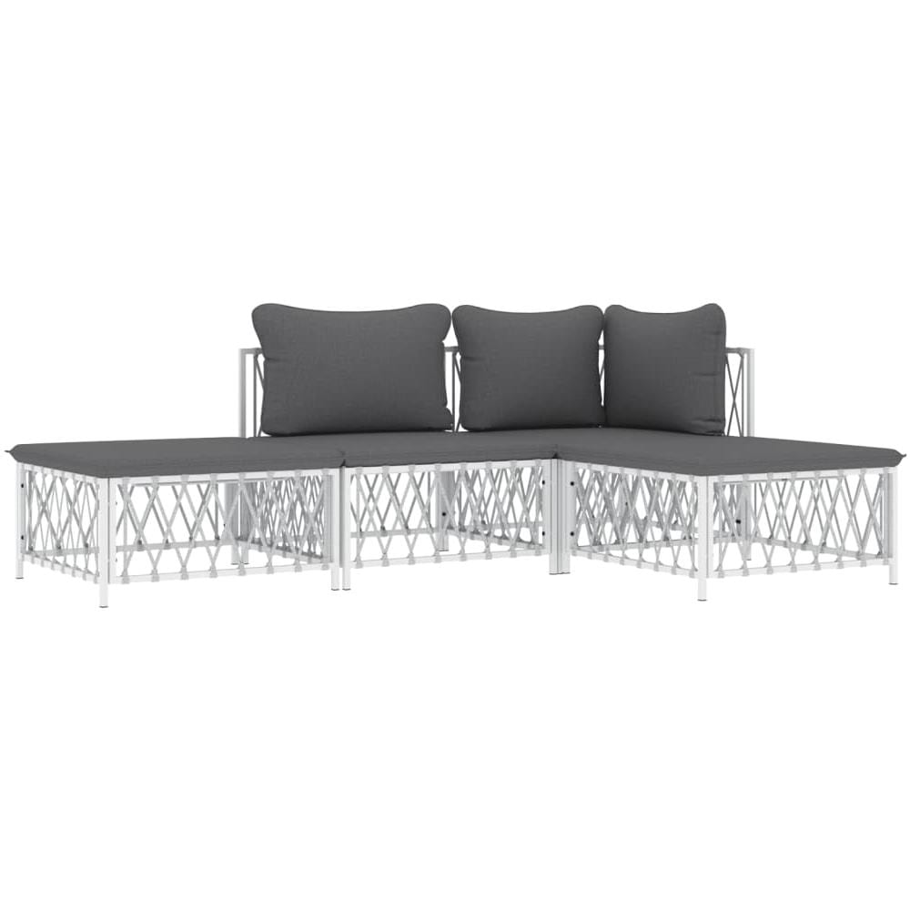 Set Salotto Da Giardino 4 Pz Con Cuscini In Acciaio Bianco - Foto 2