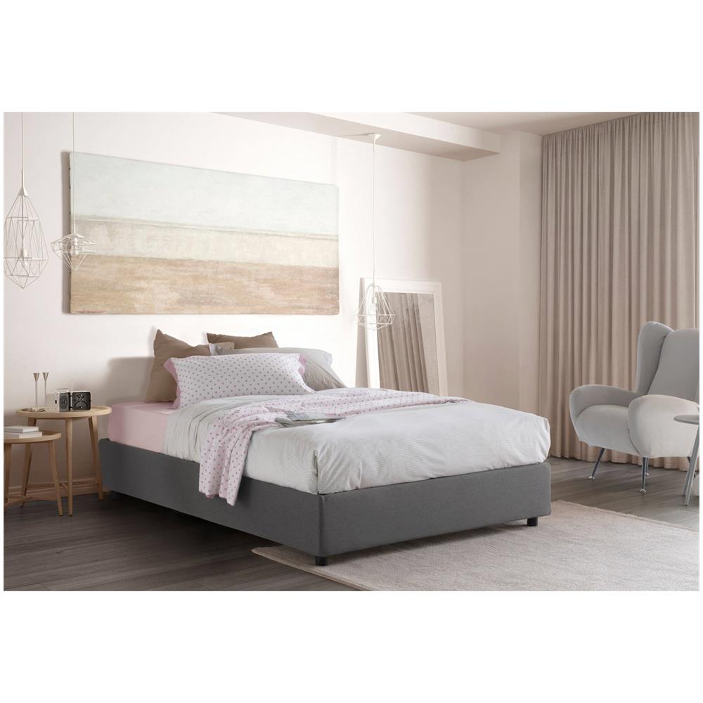 Letto Piazza E Mezza Arianna, Letto Contenitore Con Rivestimento In Tessuto, 100% Made In Italy, Apertura Frontale, Adatto Per Materasso Cm 120x200, Grigio - Foto 1