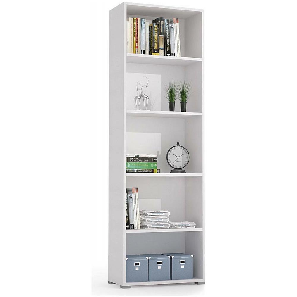 Libreria Girasole, Biblioteca A 4 Ripiani Regolabili, Scaffale Per Libri, Mobile Da Parete Con Ripiani, 100% Made In Italy, 60x30h195 Cm, Bianco - Foto 4
