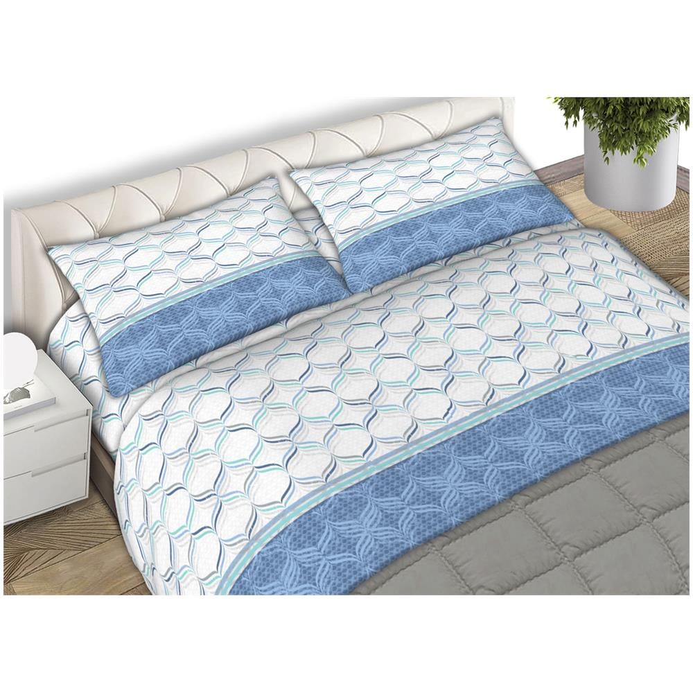Completo Lenzuola 100% Cotone Made Italy Fantasia Nest C.n. Singolo Azzurro - Foto 1