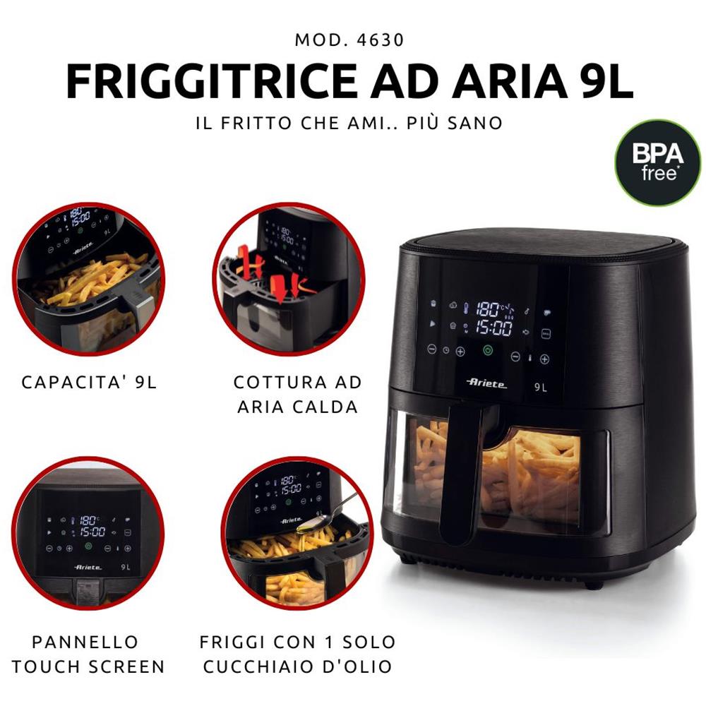 4630 Friggitrice ad aria 9L, 1300 W, Capacità 9L, Capacità di cottura 2,5kg, 8 programmi preimpostati, Temperatura fino a 200°, Cestello trasparente per controllo cottura, Nero - Foto 2