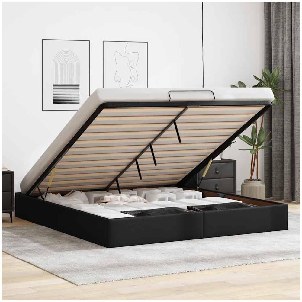 Struttura Letto Pouf senza Materasso Nero 160x200 cm Similpelle - Foto 2