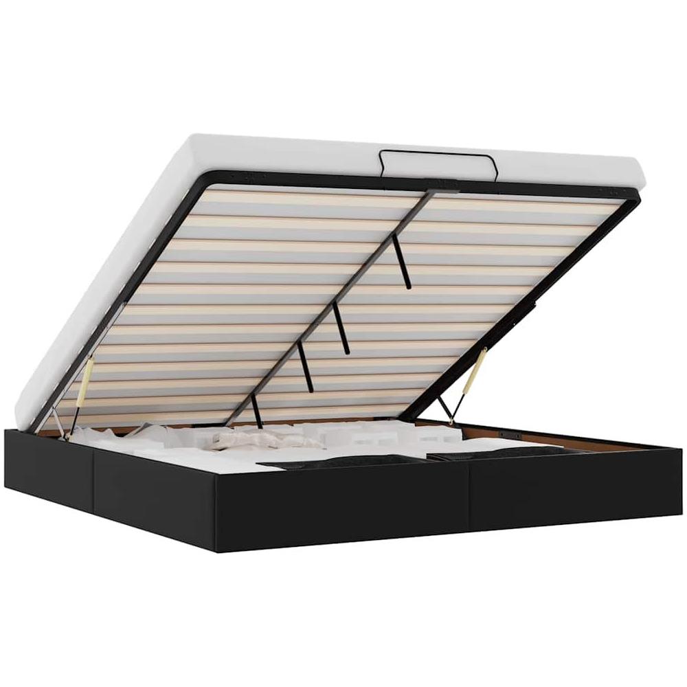 Struttura Letto Pouf senza Materasso Nero 160x200 cm Similpelle - Foto 1