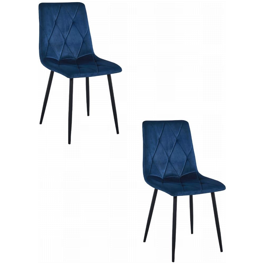 Set di 2 sedie TYRA in velluto blu navy con gambe nere - Foto 1