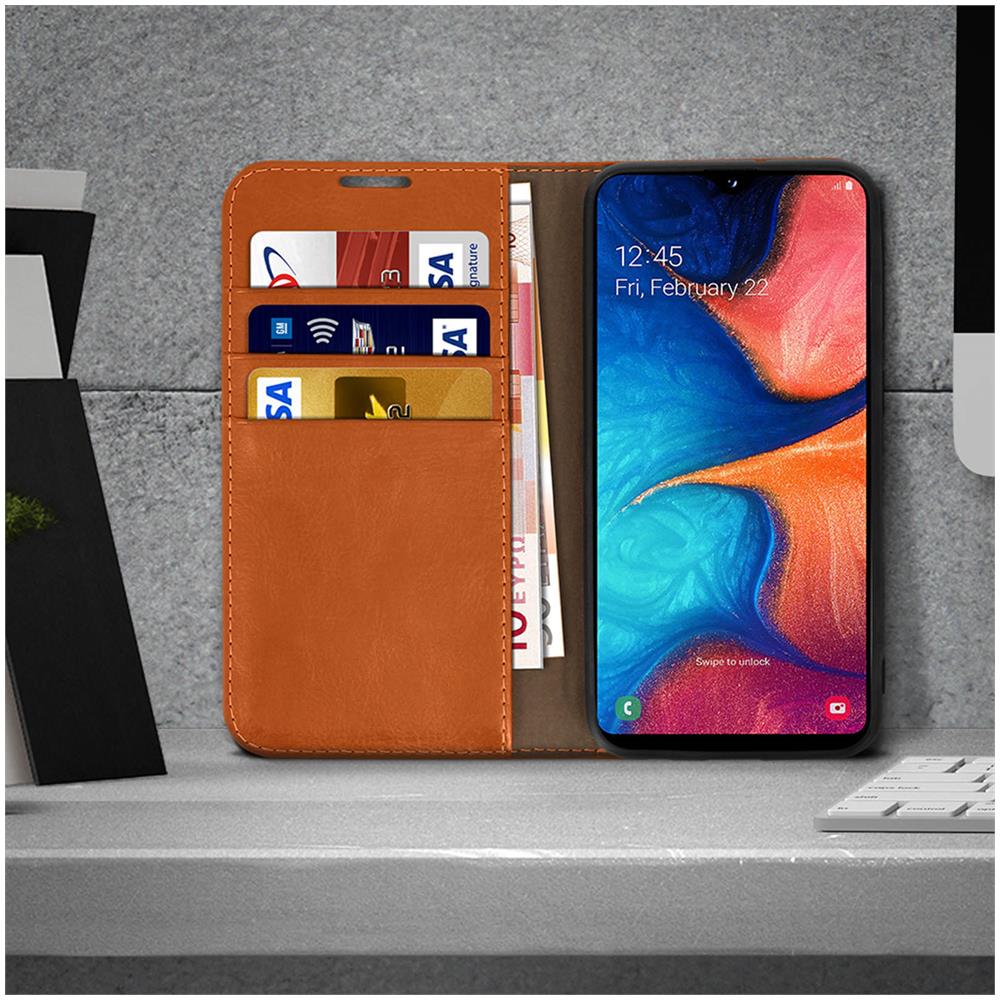 Custodia Samsung Galaxy A20epelle Portafoglio Funzione Stand - Camel - Foto 2