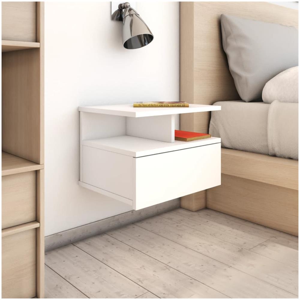 Comodino Pensile Bianco 40x31x27 cm in Legno Multistrato - Foto 1