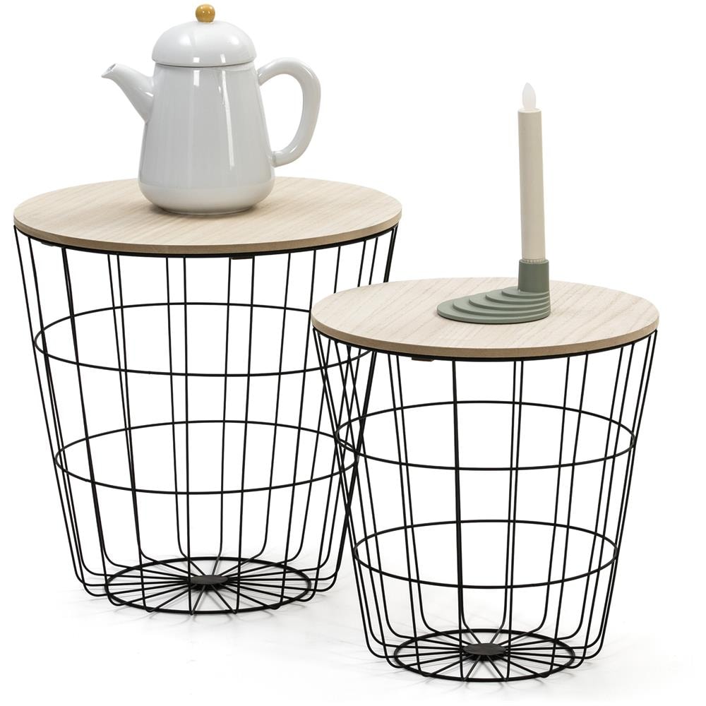 Set Tavolini da Caffè Everest con Ripiano in Legno Naturale e Struttura in Metallo Nero - Foto 2