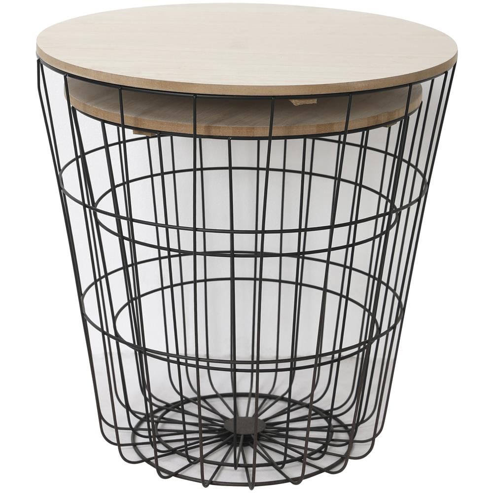 Set Tavolini da Caffè Everest con Ripiano in Legno Naturale e Struttura in Metallo Nero - Foto 4