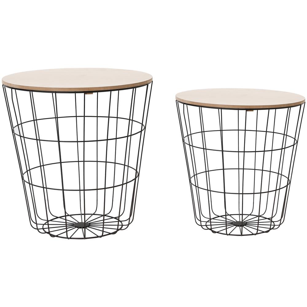 Set Tavolini da Caffè Everest con Ripiano in Legno Naturale e Struttura in Metallo Nero - Foto 1