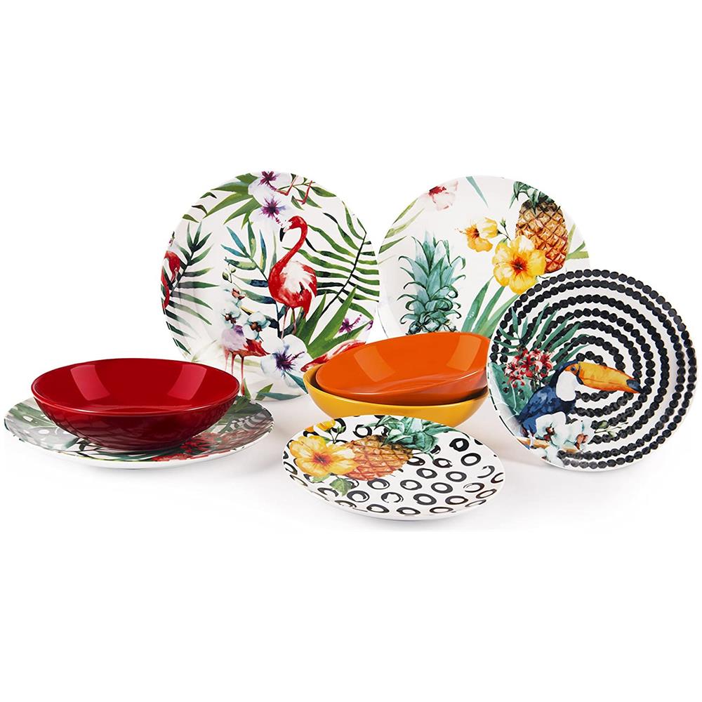 Tropical Chic Servizio Piatti 18 Pezzi, In Finissima Porcellana, Multicolore Qualità Extra - Foto 2