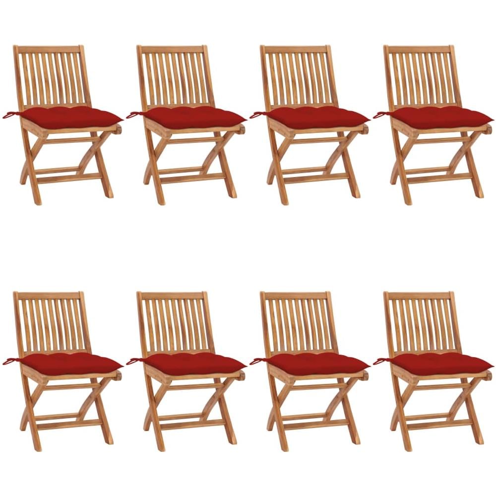 Sedie da Giardino Pieghevoli con Cuscini 8 pz Massello di Teak - Foto 1