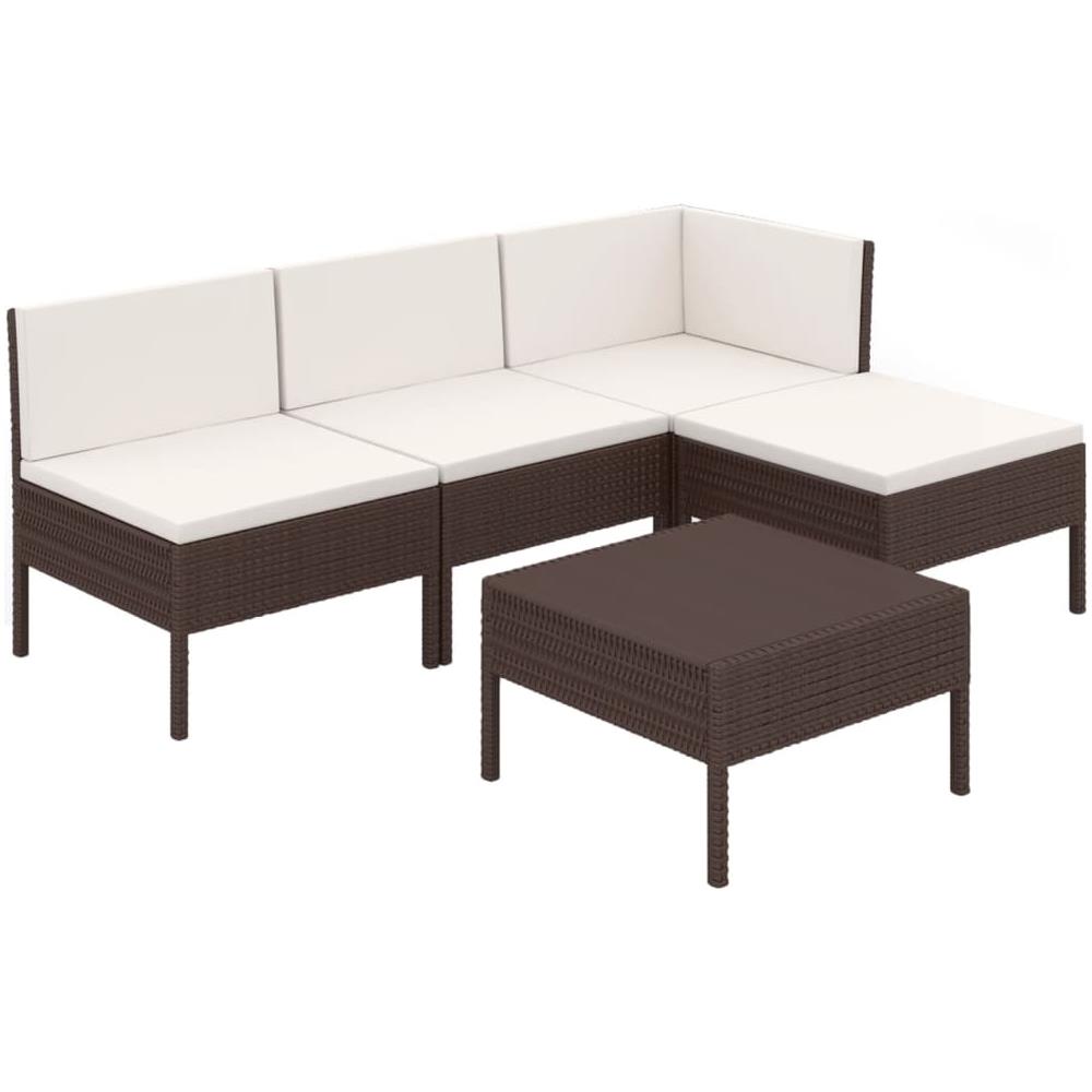 Set Divani da Giardino 5 pz con Cuscini in Polyrattan Marrone - Foto 2