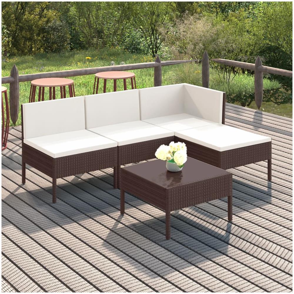 Set Divani da Giardino 5 pz con Cuscini in Polyrattan Marrone - Foto 1