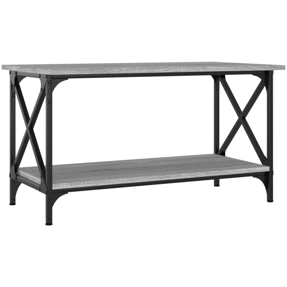 Tavolino Grigio Sonoma 80x45x45cm In Legno Multistrato E Ferro - Foto 2