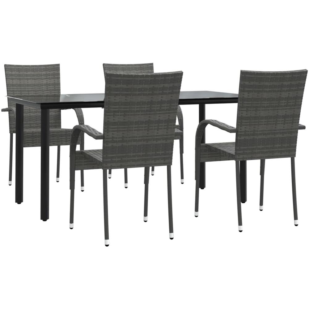 Set Da Pranzo Da Giardino 5 Pz Grigio In Polyrattan - Foto 3