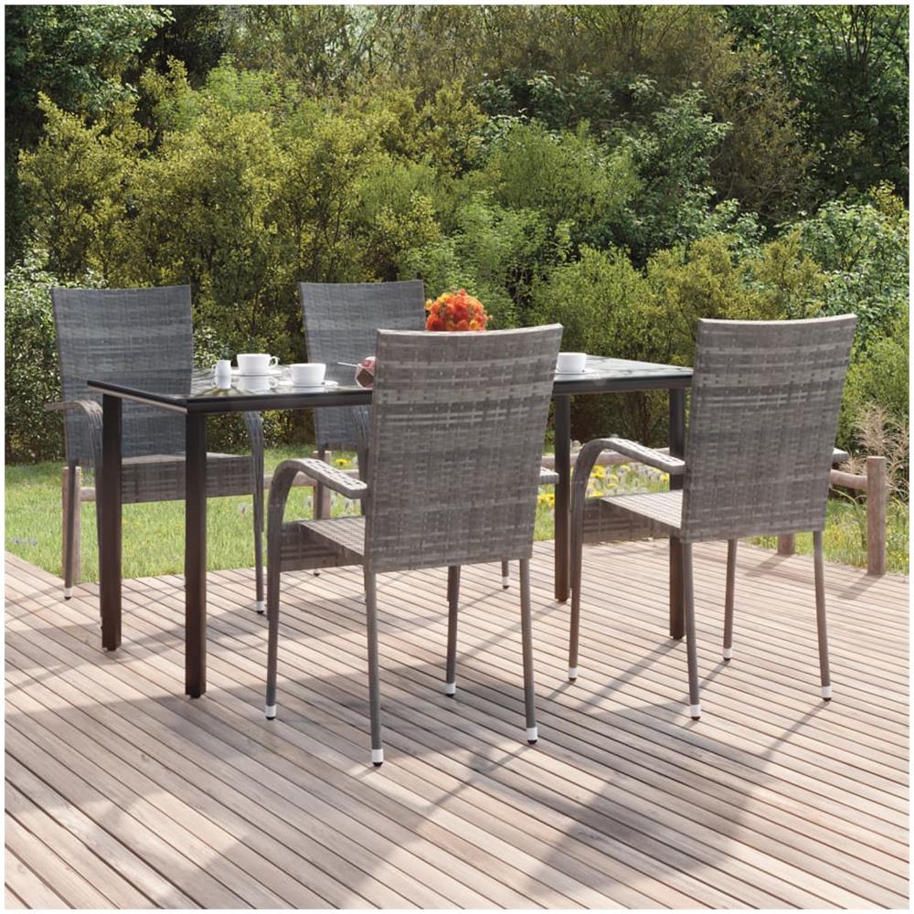 Set Da Pranzo Da Giardino 5 Pz Grigio In Polyrattan - Foto 1