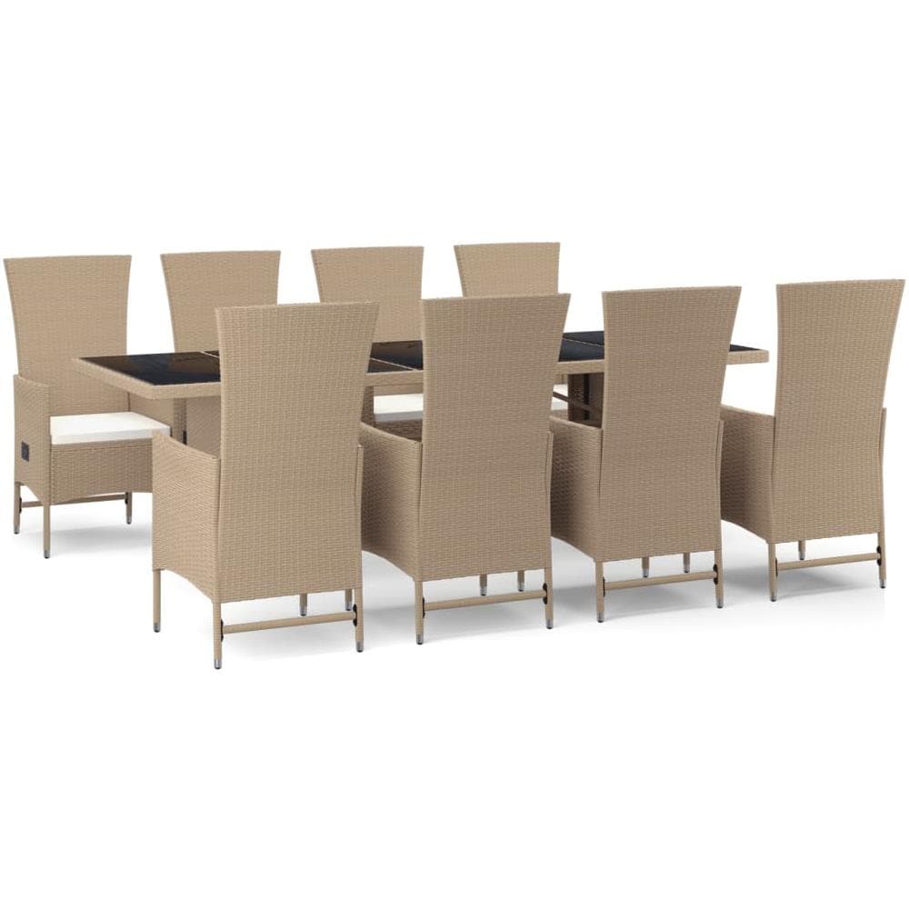 Set Da Pranzo Da Giardino 9 Pz Con Cuscini Beige In Polyrattan - Foto 2