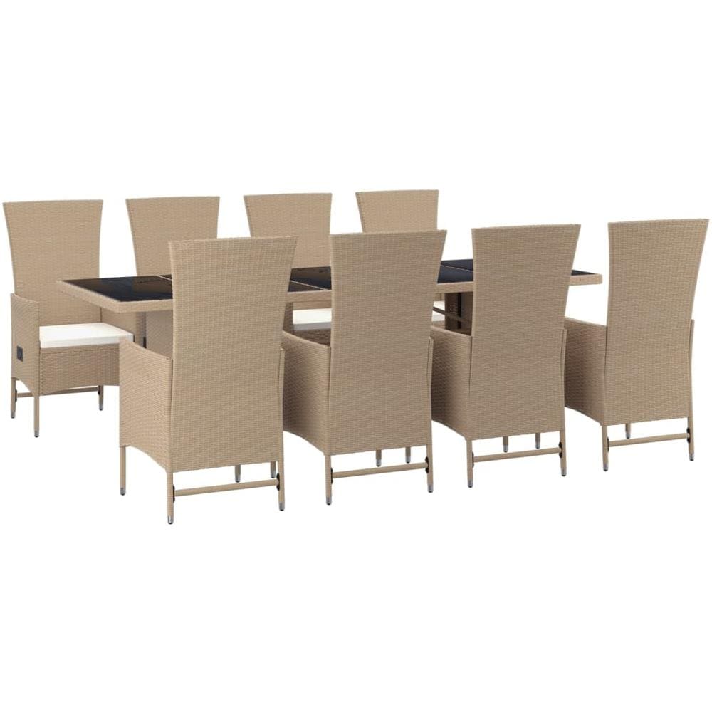 Set Da Pranzo Da Giardino 9 Pz Con Cuscini Beige In Polyrattan - Foto 3
