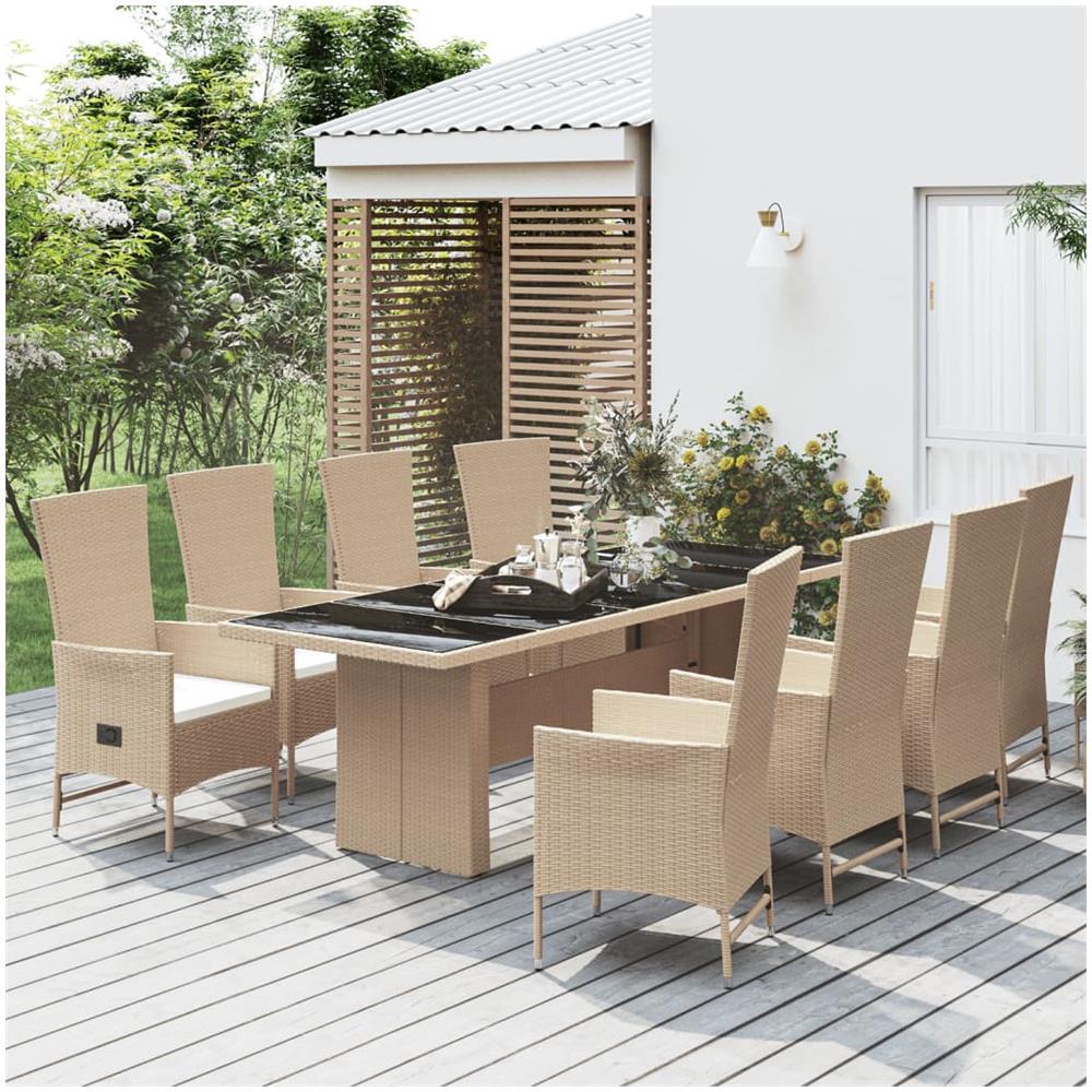 Set Da Pranzo Da Giardino 9 Pz Con Cuscini Beige In Polyrattan - Foto 1