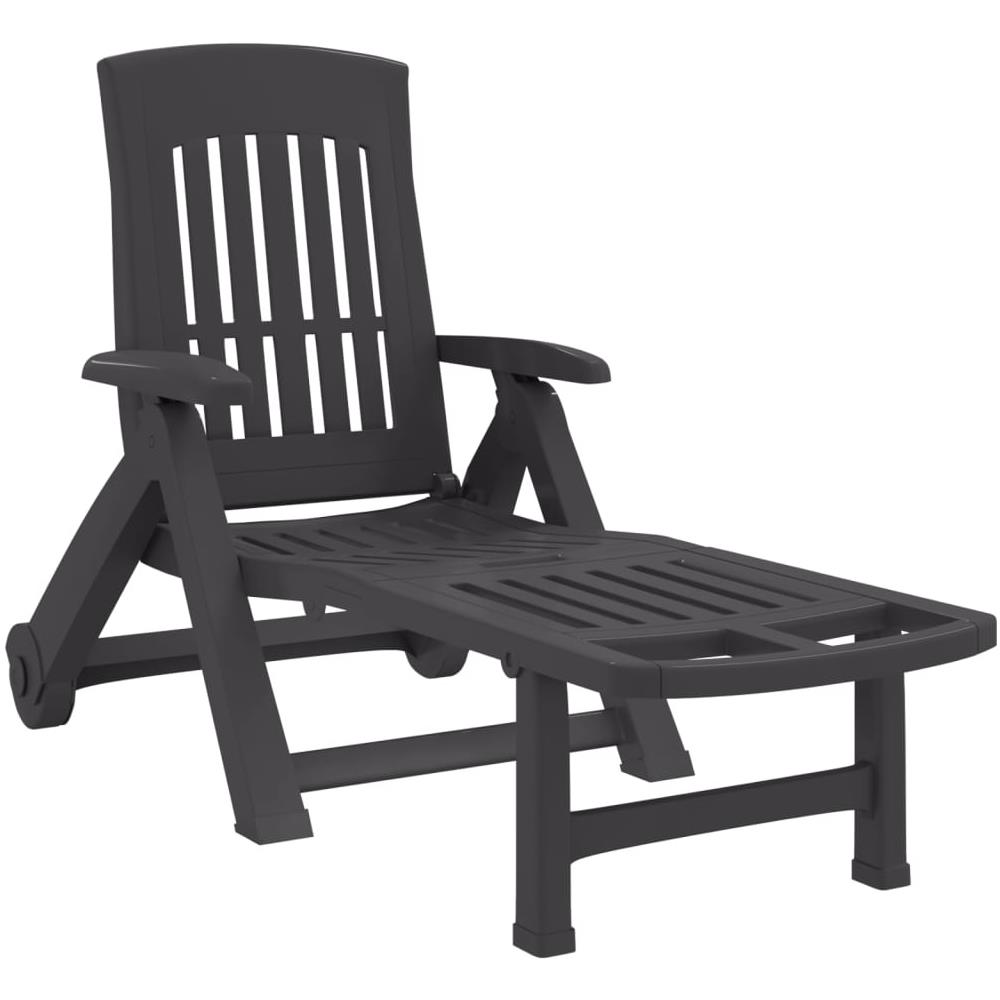 Lettino Prendisole Pieghevole con Ruote Antracite in PP - Foto 1