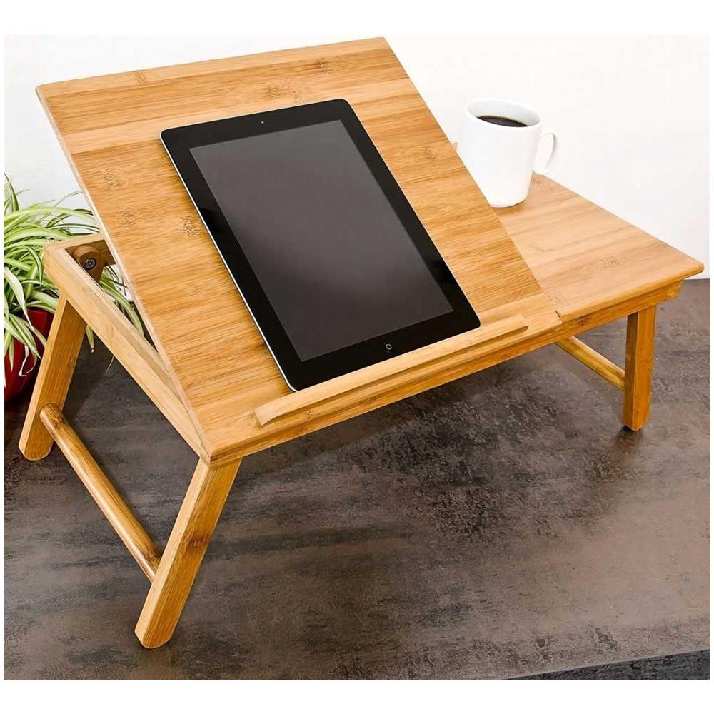 Tavolino Vassoio Letto Divano Porta Notebook Pc Tablet Pieghevole In Legno Bambu - Foto 2